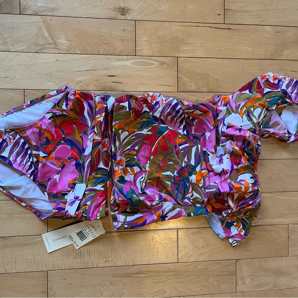 Colorful Floral One Shoulder Tankini Set Size 6 NEW